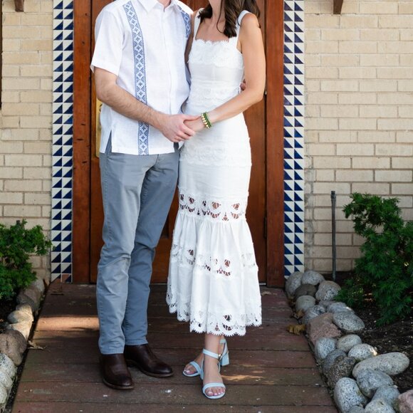 Self-Portrait White Linen Lace Insert Midi Dress - Picture 4 of 4